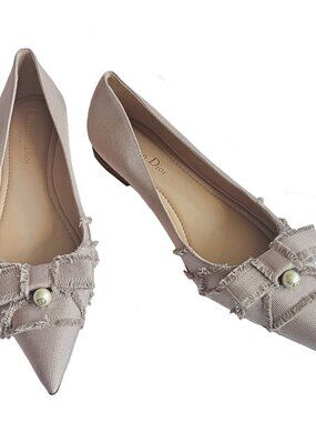 DIOR DUSTY PINK FRINGED GROSGRAIN ADIORABLE FLATS (39.5)